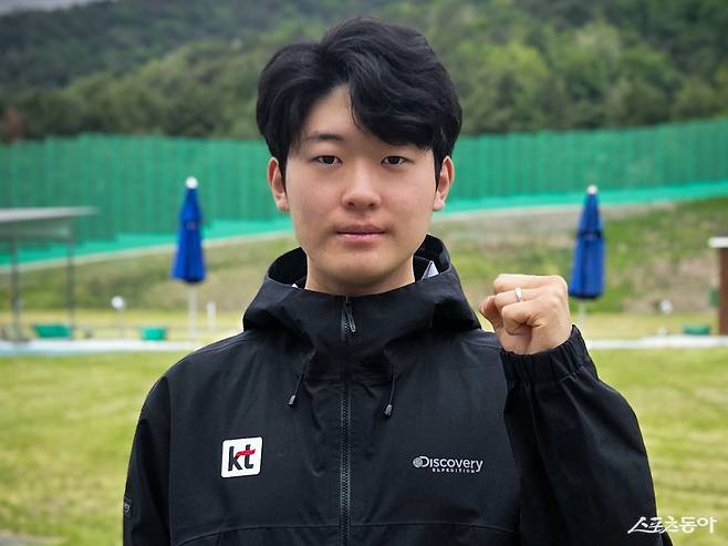 KT 정승우가 29일 창원국제사격장서 제1회 농협은행배 전국사격대회를 앞두고 결의를 다지고 있다. 사진제공｜kt sports