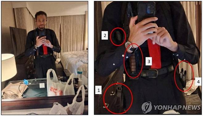 만찬장 총격범이 호텔 방에서 촬영한 셀카 사진 [로이터 연합뉴스. 재판매 및 DB 금지]