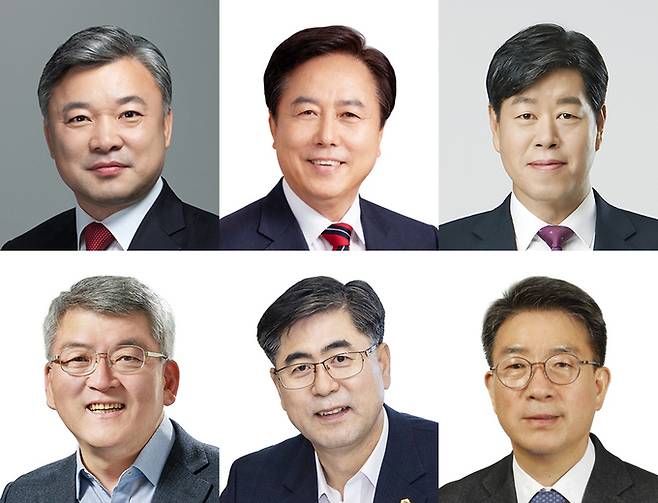 ▲ 국민의힘 안동시장·예천군수 예비후보들. 사진 위 왼쪽부터 권광택·권기창·김의승 안동시장 예비후보, 아래 왼쪽부터 김학동·도기욱·안병윤 예천군수 예비후보.