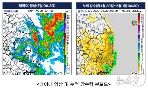 대구·경북 누적 강수량 분포도.(대구기상청 제공, 재판매 및 DB 금지)