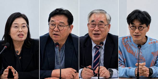왼쪽부터 문선미 성남시서점협동조합 이사장, 오명영 한국서점조합연합회 회장, 이연호 한국서점인협의회장, 이대건 전국동네책방네트워크 회장