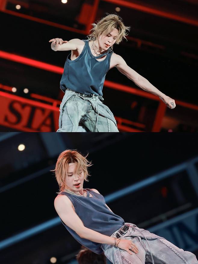'무대천재' 방탄소년단 지민, 프리스타일 '뱁새'로 탬파 스타디움 달궜다..팬들도 열띤 응원