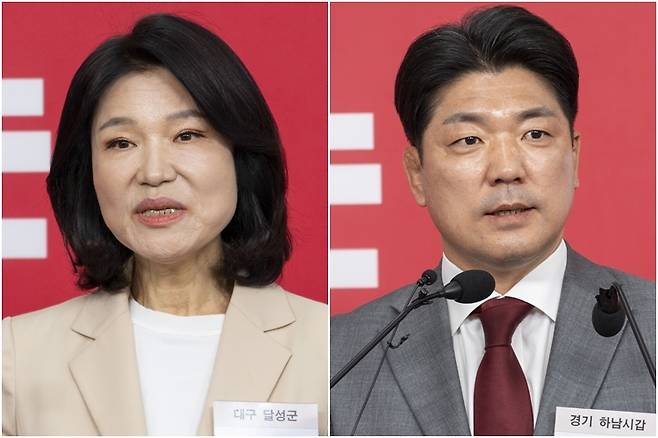 대구 달성군 이진숙(왼쪽)·경기 하남갑 이용 (서울=연합뉴스) 황광모 기자 2026.5.1 hkmpooh@yna.co.kr
