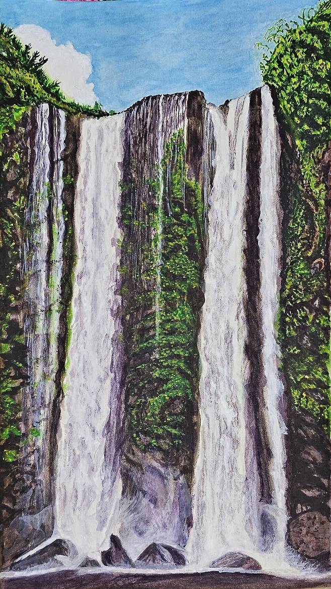 정방폭포, 종이에 수채 31x42cm 좌기춘 作 ⓒ제주의소리