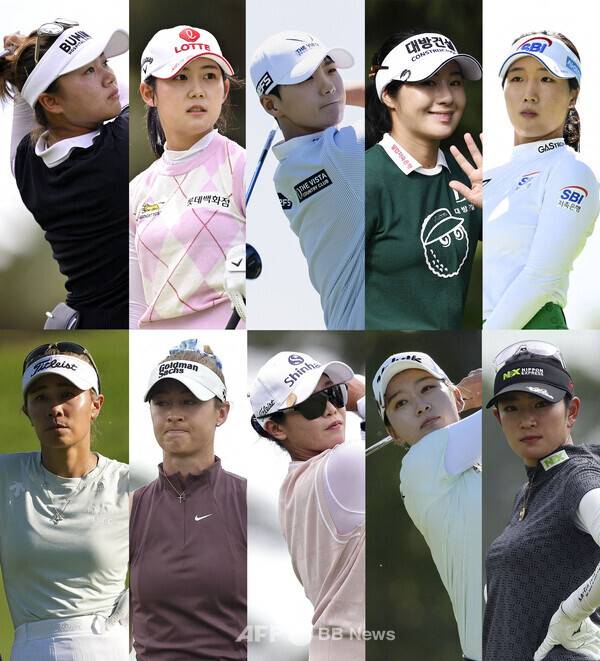 2026년 미국여자프로골프(LPGA) 투어 멕시코 '리비에라 마야 오픈 앳 마야코바'에 출전한 주수빈, 황유민, 박성현, 이정은6, 이동은, 다니엘 강, 넬리 코다, 임진희, 최운정, 하라 에리카. 사진제공=ⓒAFPBBNews = News1 (사진을 무단으로 사용하지 마십시오.)