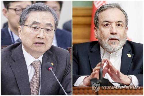 조현 외교부 장관(왼쪽)과 아바스 아라그치 이란 외무부 장관 [연합뉴스 제공]
