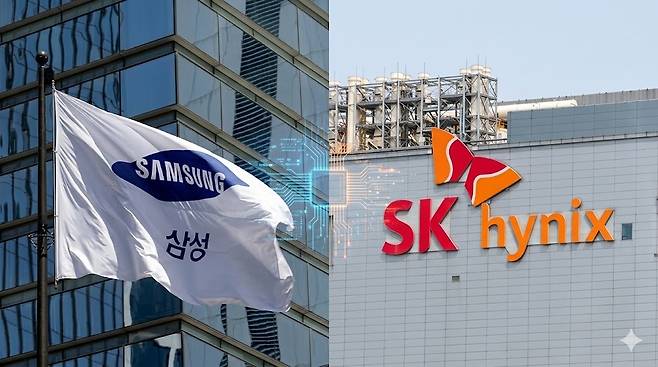 삼성전자와 SK하이닉스. 제미나이 생성 이미지