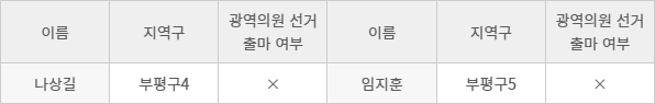 조국혁신당 소속 제8대 인천시의원들의 6·3 지방선거 광역의원 선거 출마 여부.