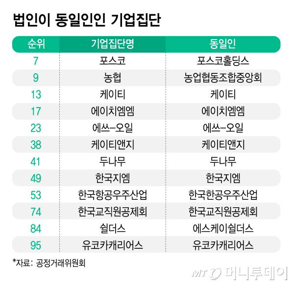 법인이 동일인인 기업집단/그래픽=김지영