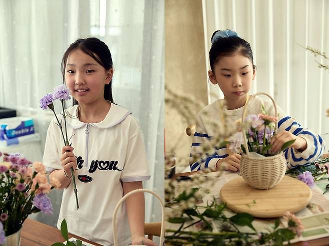 카네이션·거베라·델피니움·설유화 등 다양한 꽃을 이용해 꽃꽂이를 하는 방법을 배운 소중 학생기자단.