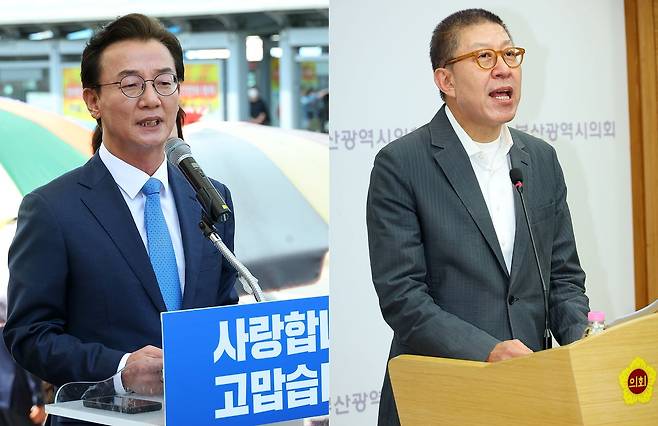 부산시장에 출마한 더불어민주당 전재수 후보(왼쪽)와 국민의힘 박형준 후보. 연합뉴스
