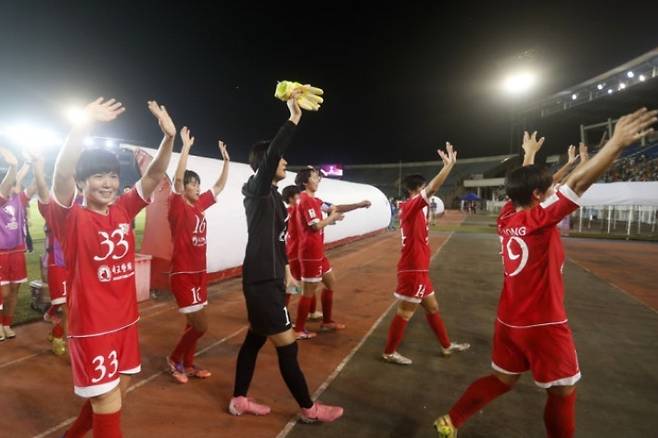 AWCL 조별리그 경기 나선 북한 내고향여자축구단. 연합뉴스