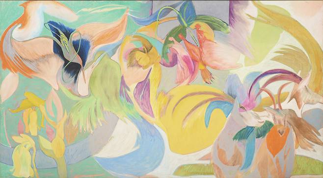 최욱경 ‘미처 못 끝낸 이야기’, 1977년, 한지에 색연필과 크레용, 147 x 266cm /사진제공 국립현대미술관
