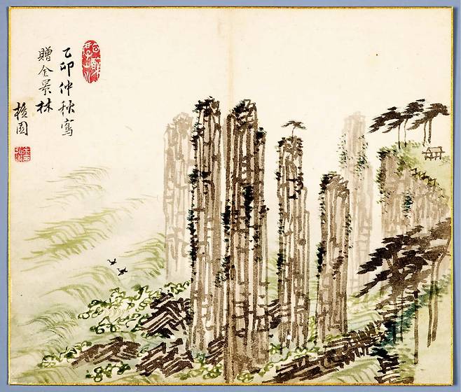 김홍도, ‘총석정도’(1795). 50세에 그린 ‘을묘년화첩’ 중 한 그림이다. 27×23cm. 종이에 먹과 엷은 색, 개인 소장. 이번 전시에서 처음 일반에 공개됐다. /국립중앙박물관