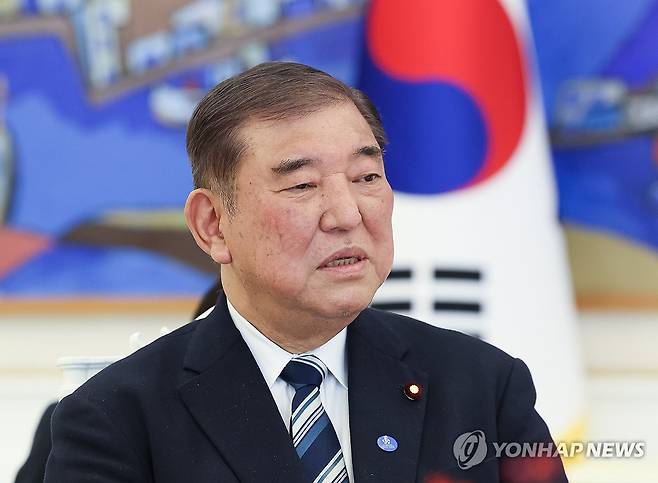 발언하는 이시바 전 총리 (서울=연합뉴스) 한상균 기자 = 이시바 시게루 전 일본 총리가 8일 청와대에서 열린 이재명 대통령과의 오찬에서 발언하고 있다. 2026.4.8 xyz@yna.co.kr