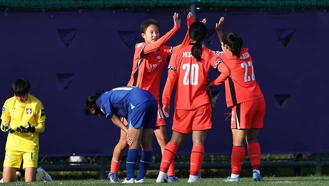 골 세리머니를 펼치는 한국 선수들 [AFC 홈페이지 캡처. 재판매 및 DB 금지]