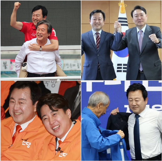 유의동 국민의힘 평택을 후보가 6일 SNS에 올린 김용남 더불어민주당 후보의 과거 사진들. 유의동 국민의힘 후보 페이스북 갈무리