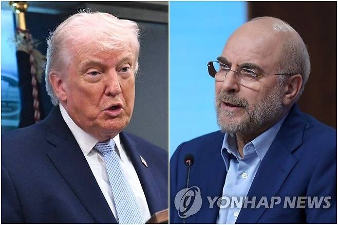 트럼프 미국 대통령(왼쪽)과 모하마드 바게르 갈리바프 이란 의회 의장. 연합뉴스