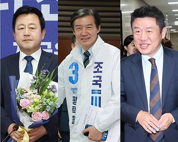 6·3 지방선거와 함께 치러지는 경기 평택을 재선거의 판이 커지고 있다. 사진은 (왼쪽부터) 김용남 더불어민주당 후보·조국 조국혁신당 후보·유의동 국민의힘 후보 /연합뉴스