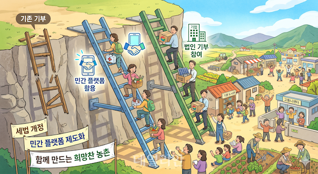 앞으로 고향사랑기부제가 정착을 하기 위해서는 기존의 '10만원 공제'라는 틀에서 벗어나야 새로운 성장사다리를 놓을 수 있다. ⓒ데일리안 배군득 기자(챗지피티를 활용해 제작했으며, 수치와 내용은 기자가 검수함.)