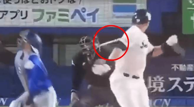 타자가 휘두른 배트에 맞은 심판 [출처=NPB 중계화면 캡쳐]