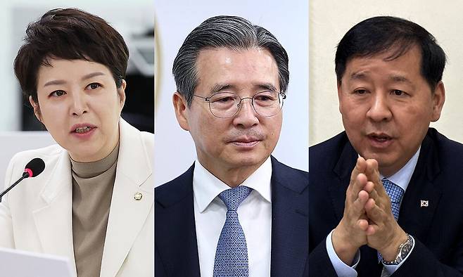 (왼쪽부터) 김은혜 국민의힘 의원, 김용범 청와대 정책실장, 구윤철 부총리. 연합뉴스