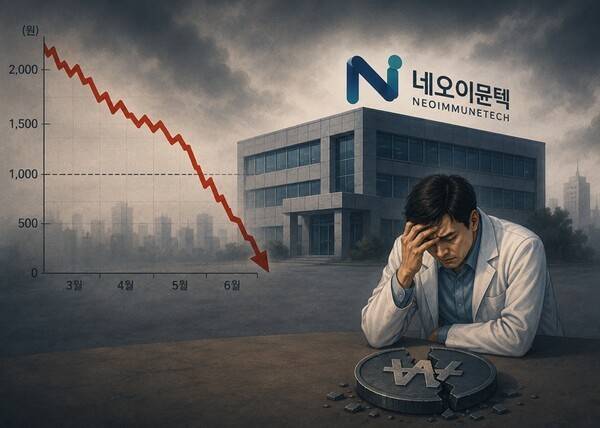 금융당국의 동전주 퇴출 규정 시행이 두 달 앞으로 다가온 가운데, 기술특례 바이오 상장사 네오이뮨텍이 주가 400원대까지 추락하며 제도 시행 전 대표 점검 대상으로 부상하고 있다. [출처=오픈AI]