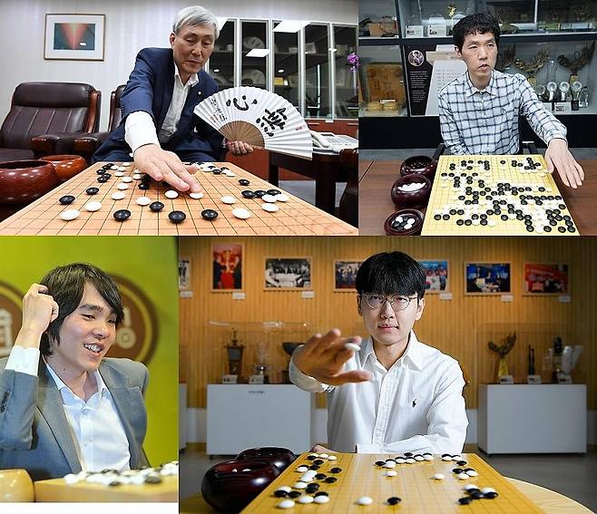 한국 바둑의 GOAT 후보 조훈현(왼쪽 위부터 시계방향) 이창호 신진서 이세돌(이상 9단). 한국일보 자료사진·한국기원 제공
