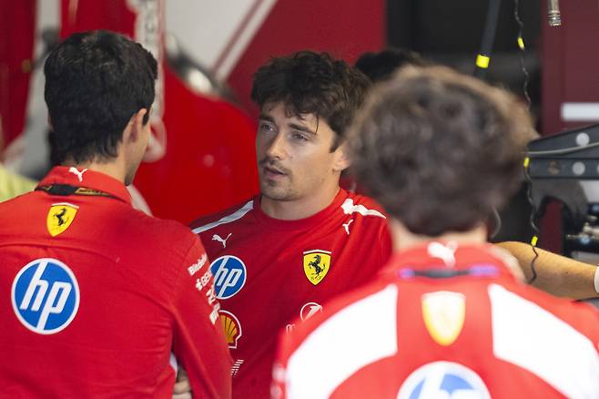 Monaco's Formula One driver Charles Leclerc of Scuderia Ferrari is seen in the garage before the Formula One Miami Grand Prix at the Miami International Autodrome in Miami Gardens, Florida, April 30. (UPI)