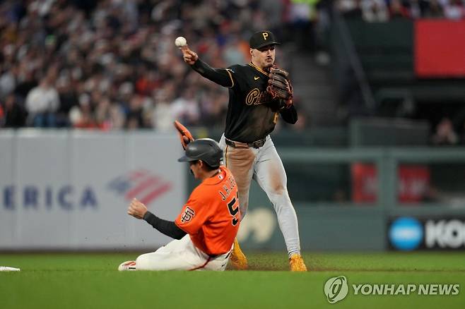 안타 출루 후 후속 타자의 병살타 때 2루에서 아웃되는 이정후 [Mandatory Credit: Cary Edmondson-Imagn Images=연합뉴스]