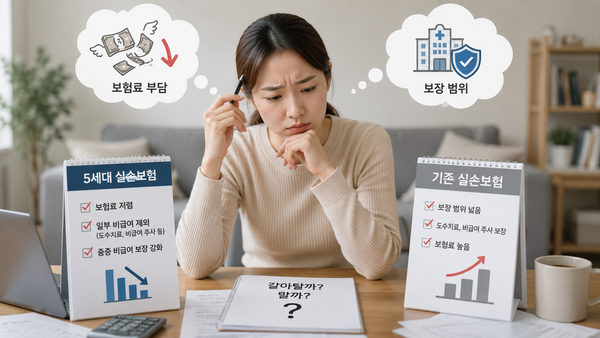 5세대 실손보험 출시를 앞두고 보험료 부담과 보장 범위 사이에서 기존 가입자들의 선택 고민이 커지고 있다. /Chat GPT 생성 이미지