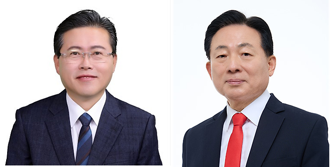 왼쪽부터 장기수 더불어민주당 천안시장 후보, 박찬우 국민의힘 천안시장 후보. 선관위 제공