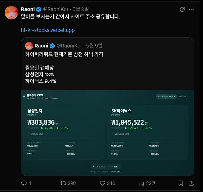 엑스 ‘@RaoniKor’ 캡처
