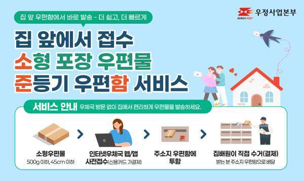 우정사업본부, '우체국 방문없이 집에서 우편물 발송'