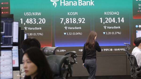 &nbsp;12일 서울 중구 하나은행 딜링룸 현황판에&nbsp;코스피가 표시돼 있다. 연합뉴스