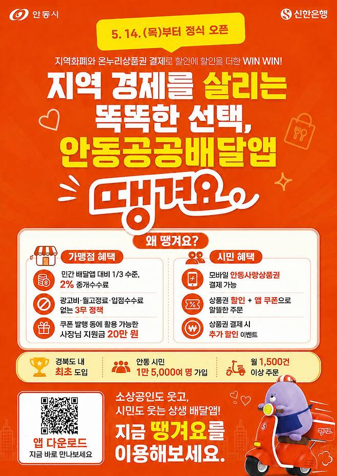 [안동=뉴시스] 안동형 공공배달앱 '땡겨요' 포스터 (사진=안동시 제공) 2026.05.12. photo@newsis.com *재판매 및 DB 금지