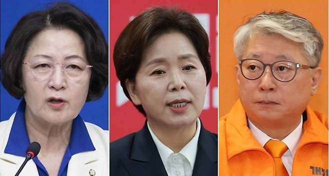 ▲ 경기도지사 선거에 출마하는 추미애(왼쪽부터) 더불어민주당 후보, 양향자 국민의힘 후보, 조응천 개혁신당 후보./연합뉴스