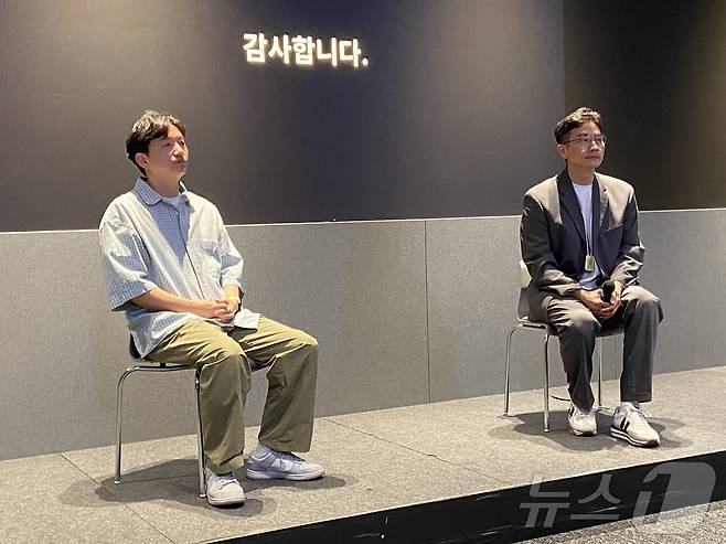 강은규 카카오모빌리티 미래사업플랫폼 리더(오른쪽)와 오두용 카카오모빌리티 로봇 개발 리더가 12일 오후 경기 성남시 카카오 판교 아지트에서 열린 미디어 스터디에 참석했다. 2026.05.12. ⓒ 뉴스1 신은빈 기자
