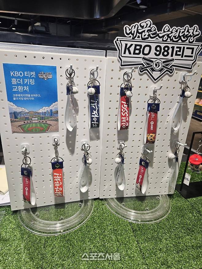 ‘내 꿈은 KBO 981리그 응원단장’ 티켓을 홀더에 끼우면 키링 굿즈를 완성할 수 있다. 제주 | 강윤식 기자 skywalker@sportsseoul.com