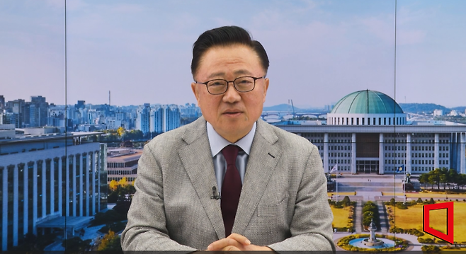 고동진 국민의힘 의원이 13일 서울 소공동 롯데호텔에서 열린 2026 아시아미래기업포럼에서 영상축사를 하고 있다. 고동진 의원실
