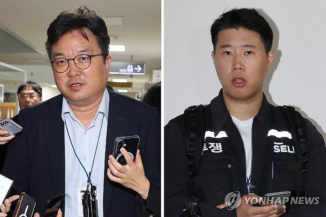 삼성전자 노사, 사후조정 결렬 (세종=연합뉴스) 김주성 기자 = 삼성전자 대표교섭위원인 김형로 부사장(왼쪽 사진)과 최승호 초기업노조 삼성전자지부 위원장(오른쪽 사진)이 13일 새벽 세종시 정부세종청사 중앙노동위원회에서 2026년 임금협약 체결을 위한 2차 사후조정이 결렬된 후 협상장을 각각 떠나며 취재진의 질문에 답하고 있다. 2026.5.13 utzza@yna.co.kr