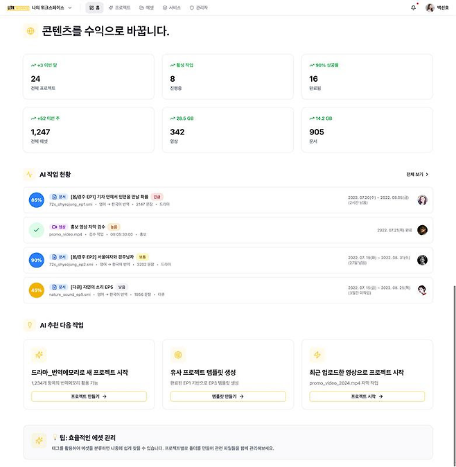 레터웍스는 미디어 콘텐츠를 디지털 자산으로 전환하고 실제 비즈니스 가치로 연결하는 AI 기반 플랫폼이다.