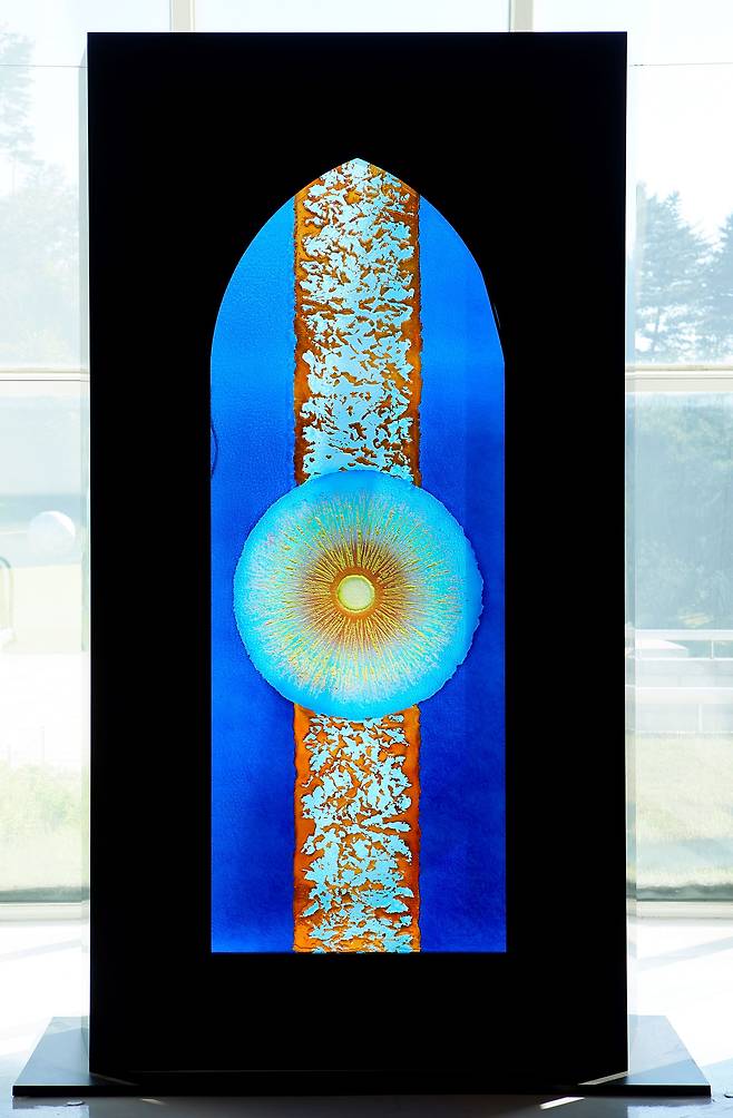 빛의 탄생, 2019, 스테인드글라스, 270 × 140×3.5 cm, 영은미술관