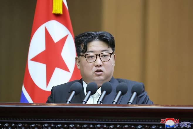 시정연설하는 북한 김정은. 연합