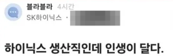 커뮤니티에 올라온 하이닉스 생산직 관련 게시글. SNS 캡처