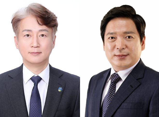 무투표 당선된 현직인 광주 김이강 서구청장 후보와 김병내 남구청장 후보. 중앙 선관위 제공