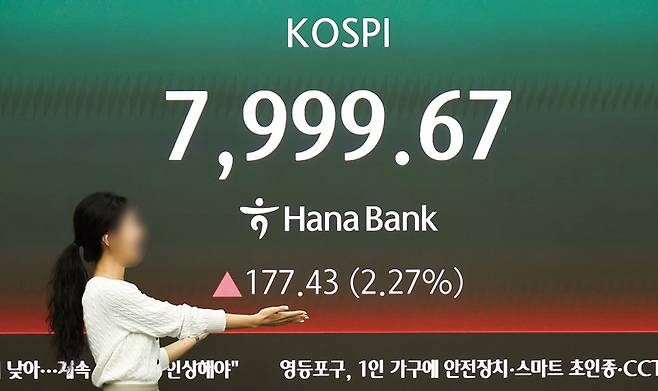 코스피 지수가 8000포인트까지 근접했던 5월12일 서울 중구 하나은행 본점 딜링룸 ⓒ시사저널 임준선