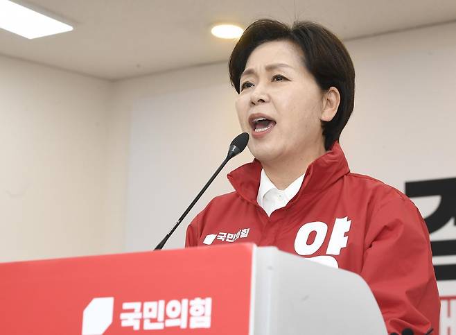 양향자 국민의힘 경기도지사 후보가 지난 6일 오전 경기 수원시 경기도당에서 열린 경기도당 필승결의대회에서 발언하고 있다. 뉴시스
