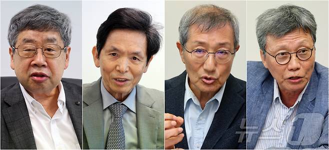 조동근 명지대학교 경제학과 명예교수(왼쪽부터), 최준선 성균관대학교 법학전문대학원 명예교수, 이홍 광운대 경영학부 명예교수, 이병훈 중앙대학교 사회학과 명예교수가 14일 서울 종로구 뉴스1 사옥에서 열린 "삼성전자 성과급 갈등 어떻게 풀어야 하나＂ 긴급 좌담회에 참석해 발언하고 있다. 2026.5.14 ⓒ 뉴스1 김진환 기자