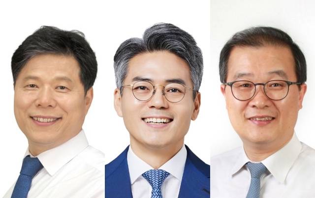 (왼쪽부터)더불어민주당 서영석 국회의원(부천시갑)·민주당 김기표 국회의원(부천시을)·민주당 이건태 국회의원(부천시병). 각 국회의원실 제공